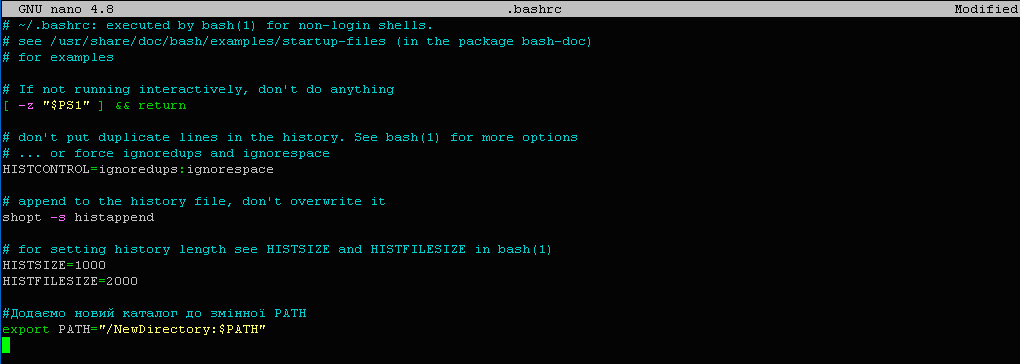 �������������� ����� .bashrc � ��������� nano