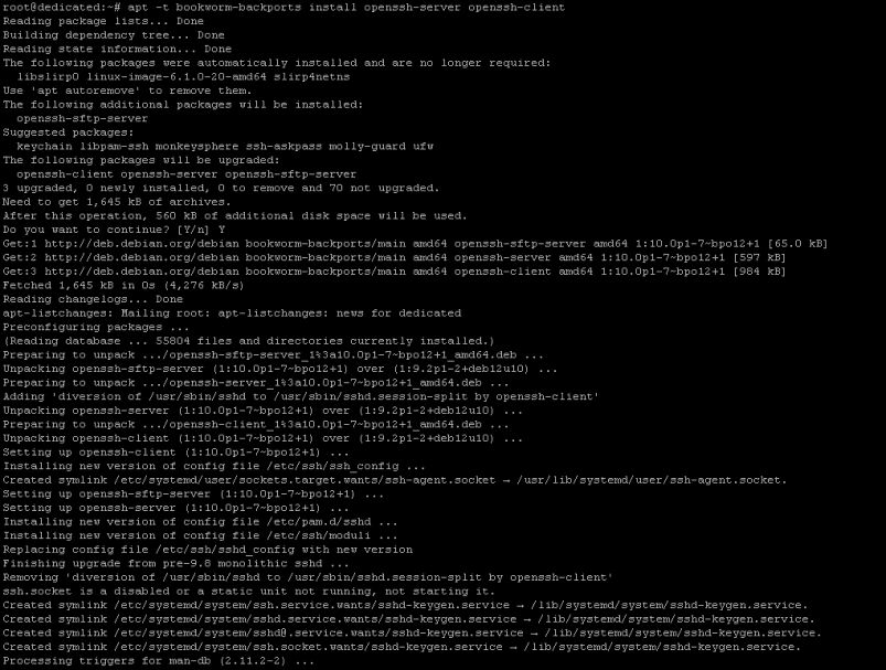 $ sudo apt -t bookworm-backports install openssh-server openssh-client