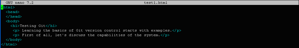 $ nano test1.html