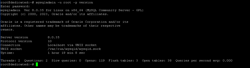 mysqladmin -u root -p version