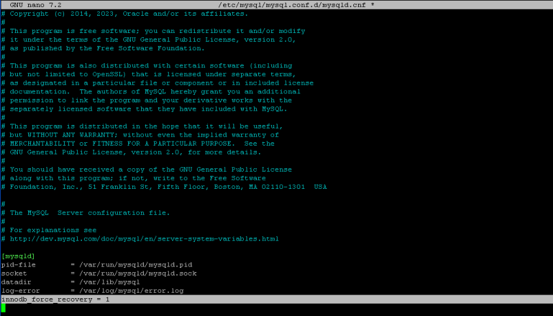 $ nano /etc/mysql/mysql.conf.d/mysqld.cnf