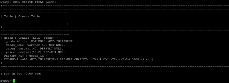 > SHOW CREATE TABLE goods;