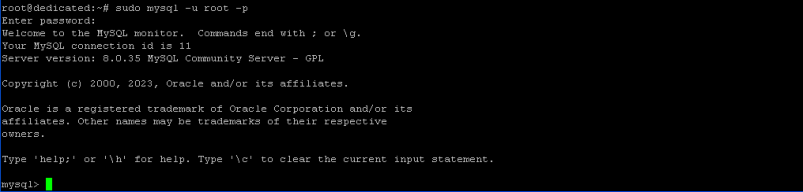 $ sudo mysql -u root -p