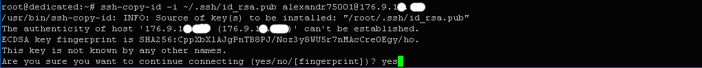 $ ssh-copy-id -i ~/.ssh/id_rsa.pub alexandr75001@176.9.1*.***