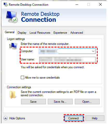 ��������� GNOME RD ������� Ubuntu, ������ ������ Connect