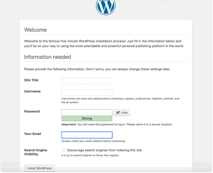 Кнопка InstallWordPress