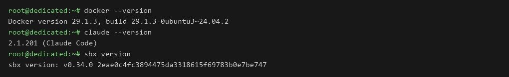 Docker 29.1.3, Claude Code 2.1.20