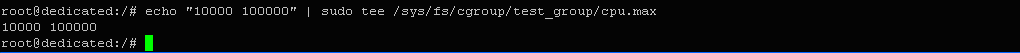 $ echo "10000 100000" | sudo ������� /sys/fs/cgroup/test_group/cpu.max