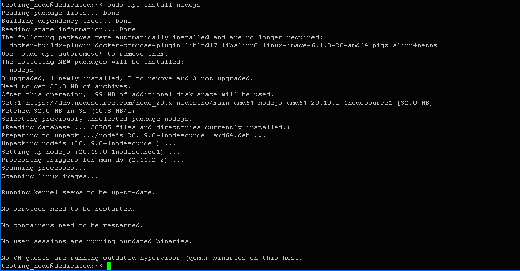 $ sudo apt install nodej