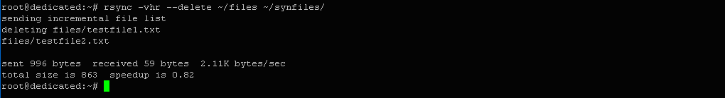 $ rsync -vhr --delete ~/files ~/synfiles/