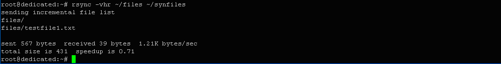 $ rsync -vhr ~/files ~/synfiles