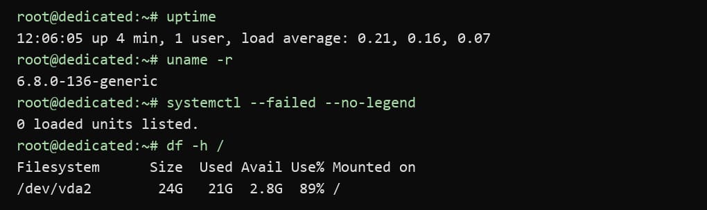 Ubuntu ������� reboot ��-�� ���� � ��������� �����������; uptime, uname -r, systemctl --failed � df -h ���������� ��������� �������