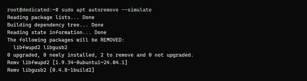 SSH-��������: sudo apt autoremove --simulate ���������� ��� ������ � ��������, �� �� ������ �������
